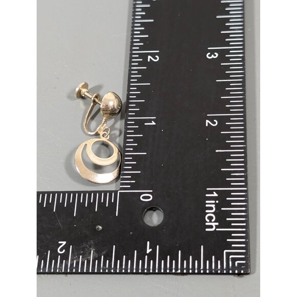 Vintage Gold Tone MOD Round Disc Circle Charm Screw Back Clip Earrings - Picture 7 of 7